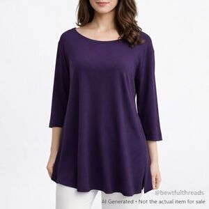 Sympli Size 10 Deep Purple Stretch Tunic Top Side Slit Made in Canada